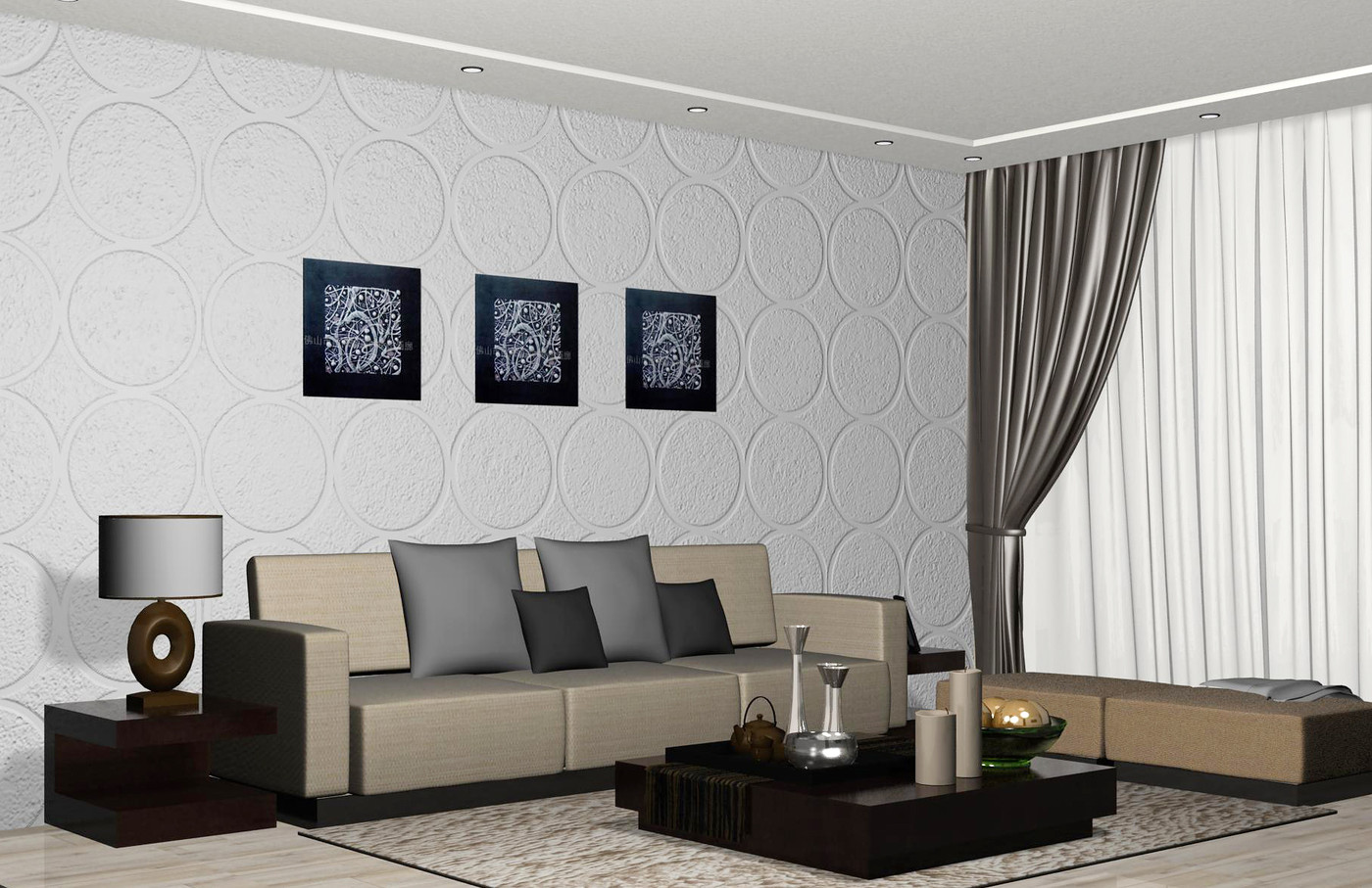 130㎡简约现代沙发背景墙装修效果图_齐家网装修效果图